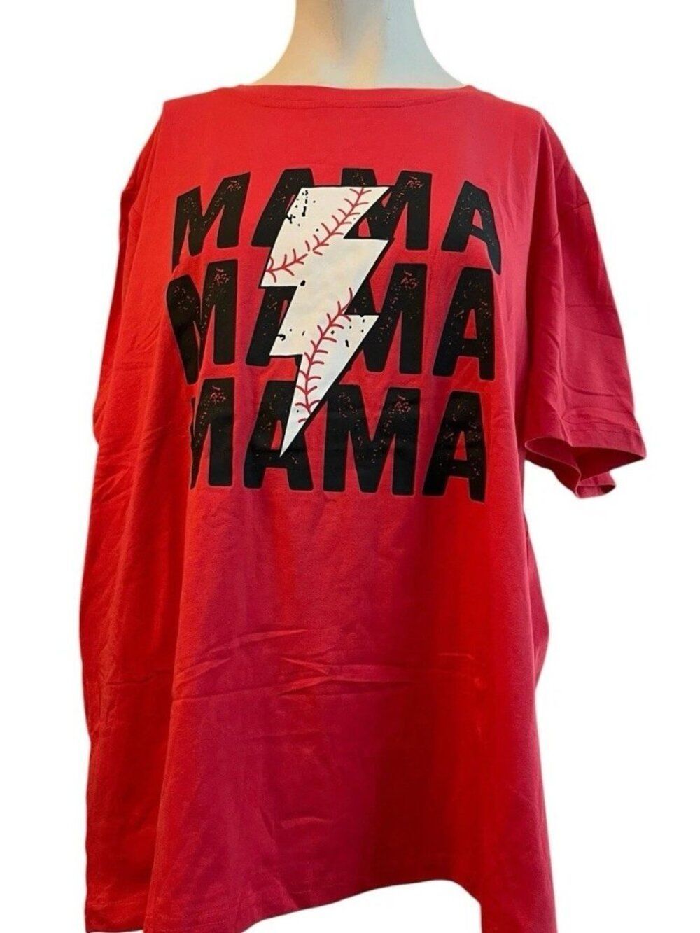 Ladies 2XL Lightning Stacked Softball Baseball Mama Short Sleeve T Shirt